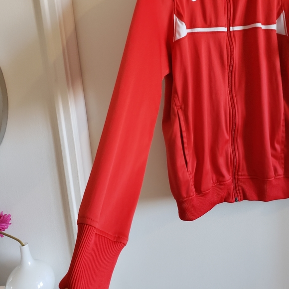 Nike Red White Stripe Sport Zip Up Warm Up Jacket Men Woman Small Like Brand New - Picture 8 of 15